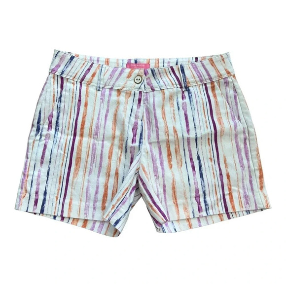 Isaac Mizrahi Watercolor Striped Summer Chino Shorts 4 - Picture 1 of 4